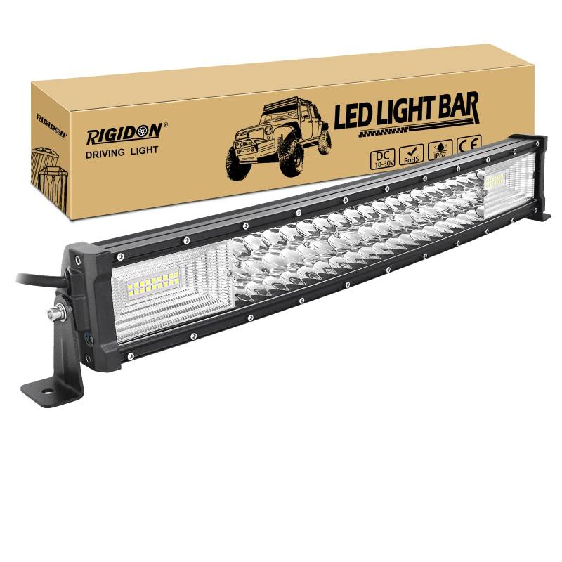 RIGIDON 22 Zoll 55 cm 270W außen alu gebogene led lichtleiste, 12V 24V Wasserdicht warmweiß offroad beleuchtung für Auto SUV Offroad ATV LKW Traktor Fahrzeuge 4x4, Slim led nebelscheinwerfer 6000K von RIGIDON