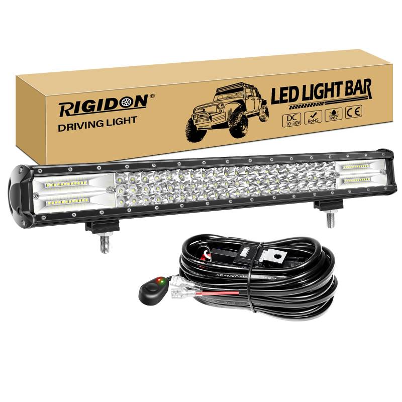 RIGIDON 23 Zoll 58 cm 324W Led Lichtbalken Mit Kabelbaum 12V 6000K Weiß Zusatzscheinwerfer Bar Spot Flut-Combo-Strahl Arbeitsscheinwerfer bar für SUV Offroad ATV UTV Traktor LKW 4x4 Auto von RIGIDON