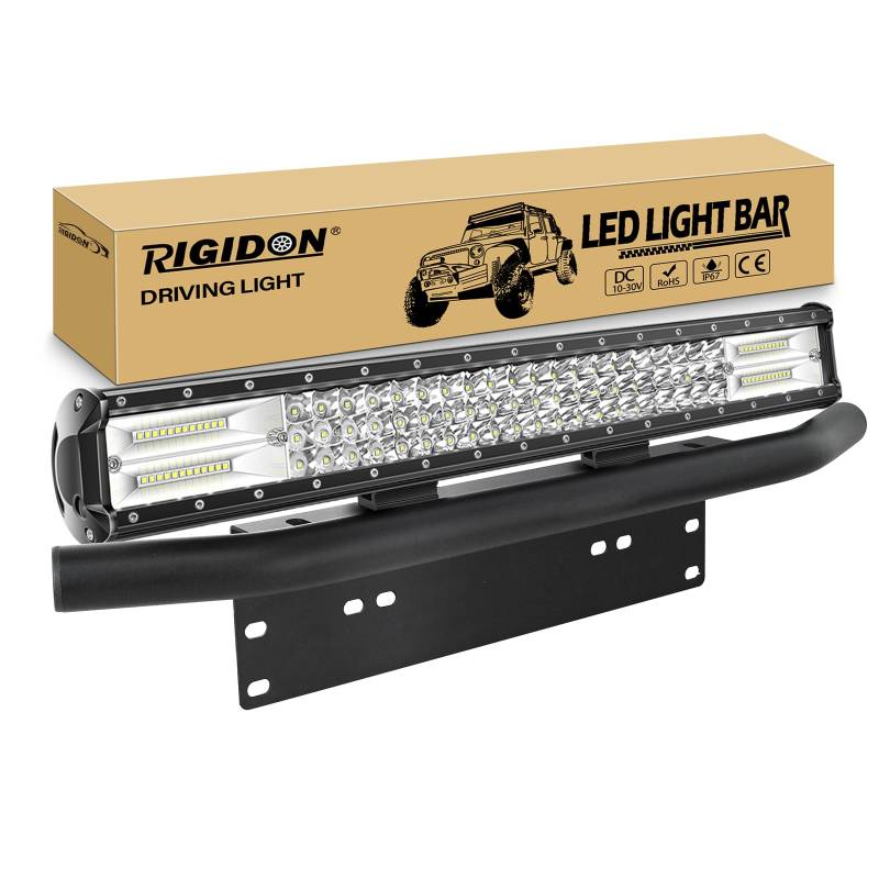 RIGIDON 23 Zoll 58cm 324W Led lichtleiste mit kfz kennzeichenhalterung, 12V 24V Dreireihige offroad beleuchtung für Auto SUV Offroad, LKW, Fahrzeuge, 6000K Weiß led nebelscheinwerfer scheinwerfer von RIGIDON