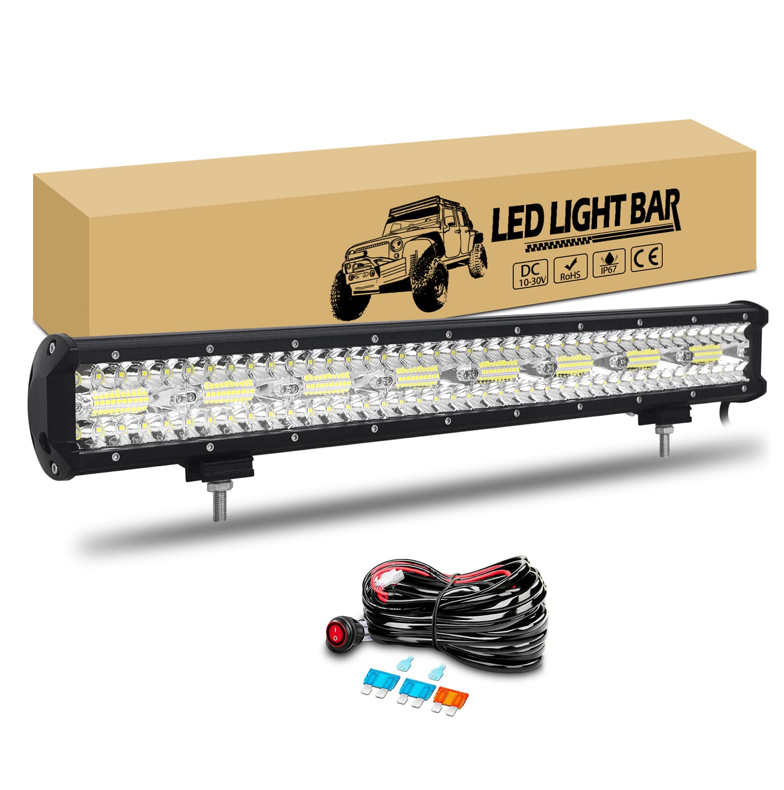 RIGIDON 23 Zoll 58cm 480W Led Arbeitsscheinwerfer Bar mit 12V Kabelbaum, Led Lichtbalken Lichtleiste Arbeitslicht für 4x4 Offroad Auto SUV KFZ LKW Fahrzeuge, 6000K Weiß Zusatzscheinwerfer von RIGIDON