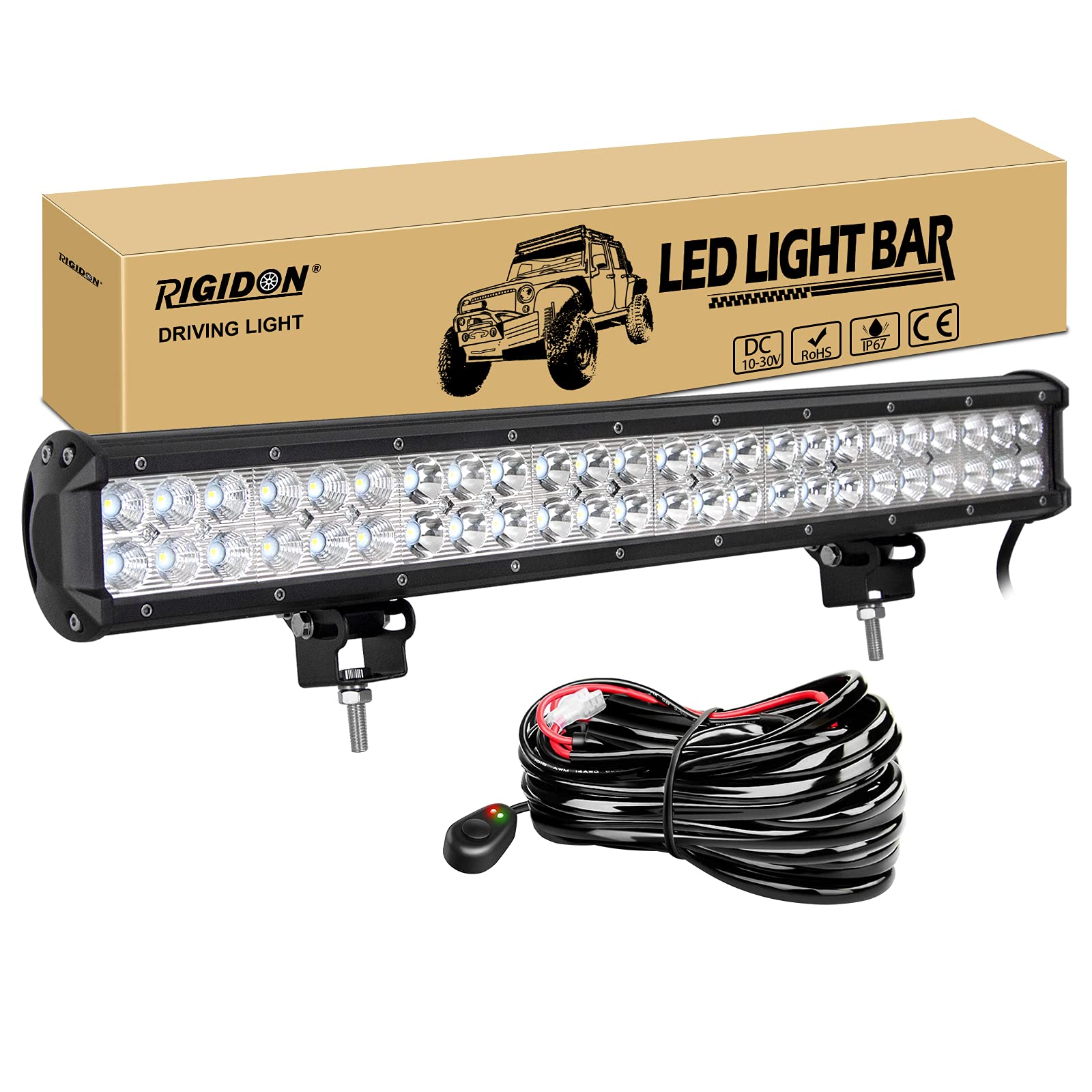 RIGIDON 23 zoll 58 cm 144W Led Lichtbalken mit kabelbaum 12V, Spot Flut-Combo-Strahl Arbeitsscheinwerfer bar für SUV Offroad ATV Traktor LKW 4x4 Auto, 6000K led nebelscheinwerfer, led scheinwerfer von RIGIDON