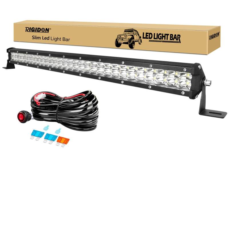 RIGIDON 24 Zoll 60 cm 180W Spot außen alu led lichtleiste mit 12V kabelbaum kit, Wasserdicht warmweiß offroad beleuchtung für Auto SUV ATV SUV LKW Traktor Fahrzeuge 4x4, Led nebelscheinwerfer 6000K von RIGIDON