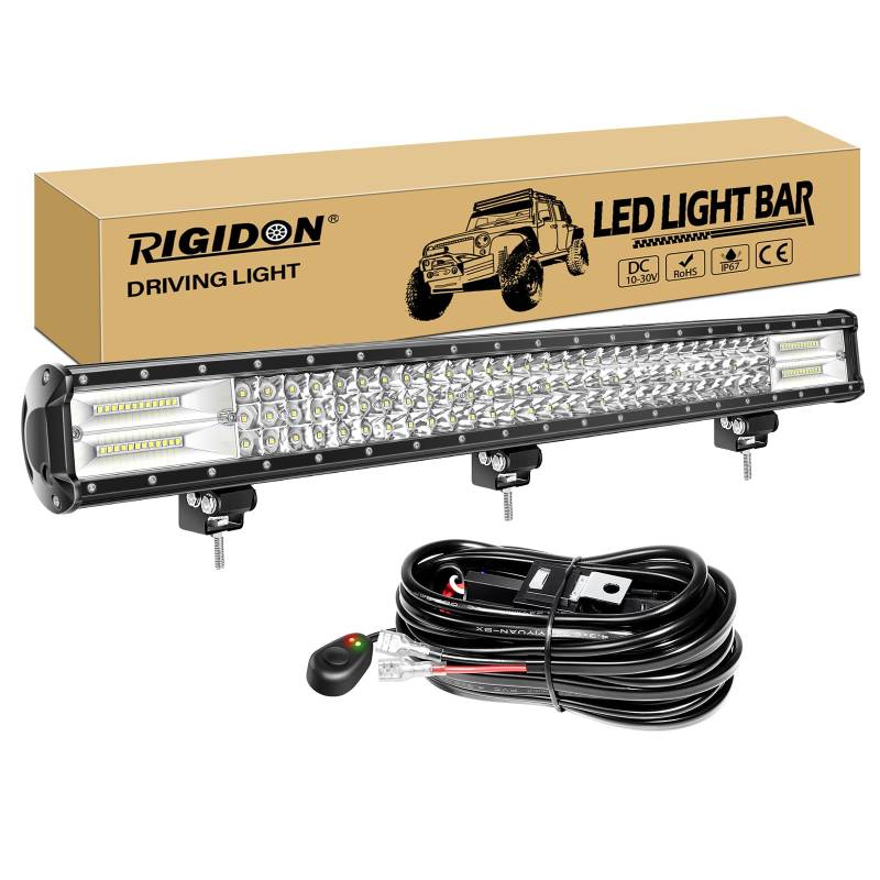 RIGIDON 28 Zoll 71 cm 396W Led Lichtbalken Mit Kabelbaum 12V 6000K Weiß Zusatzscheinwerfer Bar Spot Flut-Combo-Strahl Arbeitsscheinwerfer bar für SUV Offroad ATV UTV Traktor LKW 4x4 Auto von RIGIDON