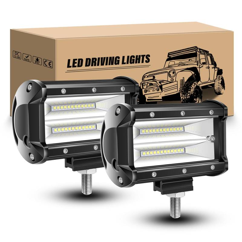 RIGIDON 2PCS 5 Zoll 13cm 72W Led Arbeitsscheinwerfer Bar Led Flutlicht 12V 24V Wasserdicht Arbeitslicht Offroad Beleuchtung für 4x4 Auto Traktor SUV UTV ATV LKW Rückfahrscheinwerfer von RIGIDON