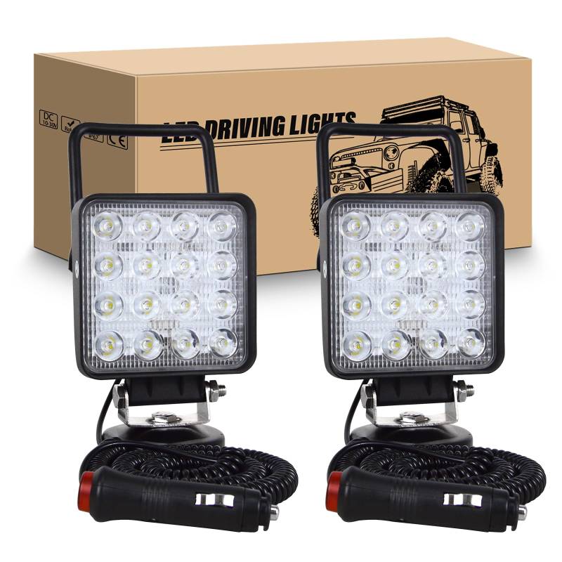 RIGIDON 2Pcs Led arbeitsscheinwerfer mit magnetfuß, 4 Zoll 10cm 48W led scheinwerfer auto magnet 12V offroad beleuchtung für Auto SUV ATV Traktor LKW 4x4 Boot,6000K led suchscheinwerfer, arbeitslicht von RIGIDON