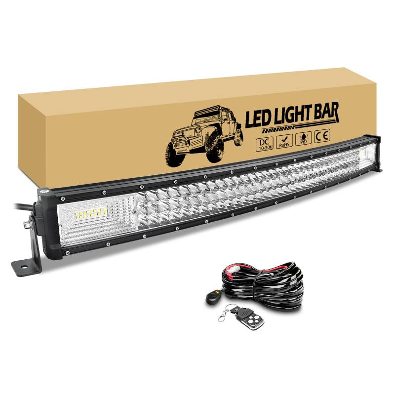 RIGIDON 32" 81cm 405W Gebogen Led lichtbalken, Led Arbeitsscheinwerfer Bar mit 12v Blitz kabelbaum kit, Wasserdicht lichtleiste für 4x4 Offroad Auto LKW PKW Truck SUV Nebelscheinwerfer lightbar von RIGIDON