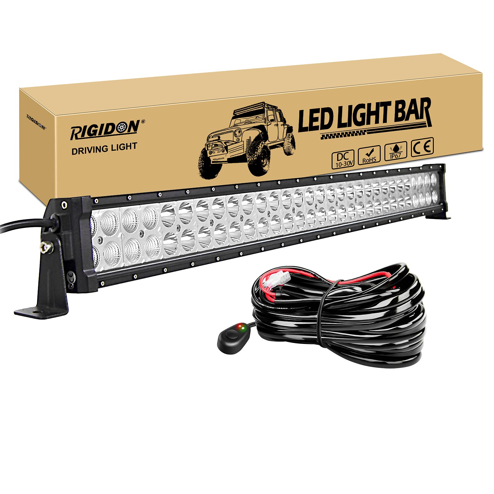 RIGIDON 32 Zoll 80cm 180W Led lichtleiste kfz mit 12v kabelbaum kit, Offroad beleuchtung Led bar für Auto SUV, LKW KFZ 4x4, Fahrzeuge, 6000K led nebelscheinwerfer, spot strahler flutstrahler combo von RIGIDON