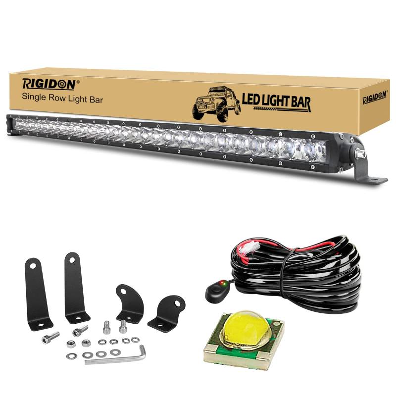 RIGIDON 32 Zoll 81cm 150W Einzelne reihe Led lichtleiste kfz mit 12V kabelbaum kit, Led strahler spot offroad beleuchtung für Auto SUV ATV, Traktor, LKW, Fahrzeuge, 6000K Weiß led nebelscheinwerfer von RIGIDON