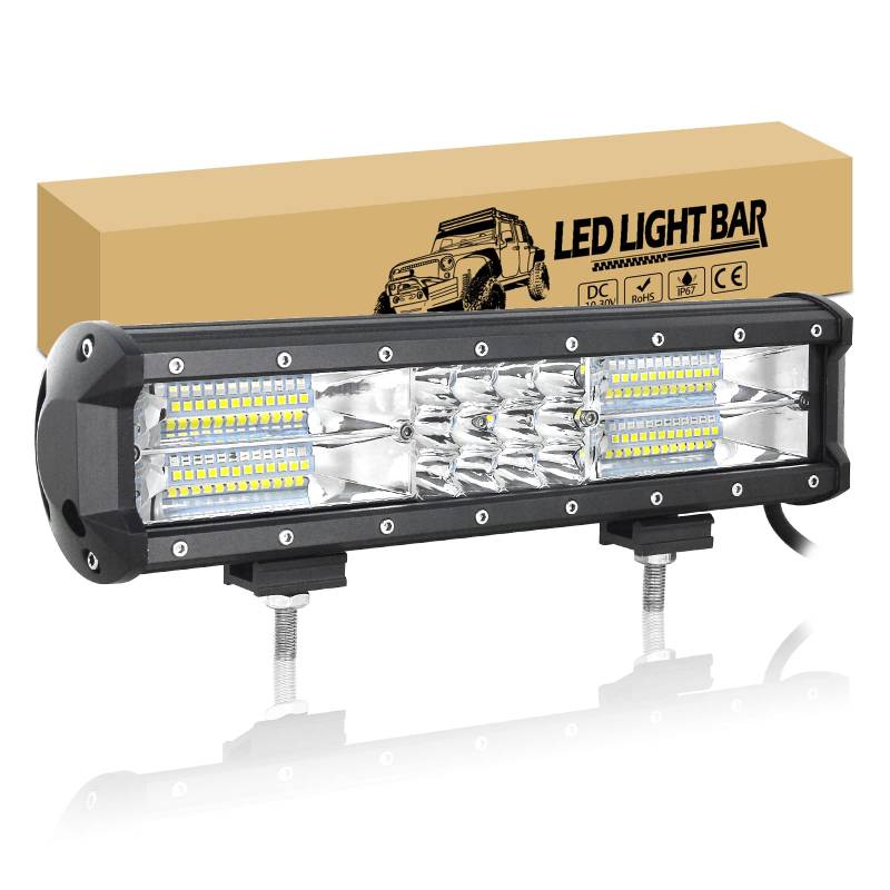 RIGIDON 32cm 180W Led Arbeitsscheinwerfer Bar, Led Lichtleiste KFZ 12V 24V Wasserdicht Arbeitslicht Offroad Beleuchtung für 4x4 Auto Traktor SUV UTV ATV PKW LKW Fahrzeuge, 6000K Weiß von RIGIDON