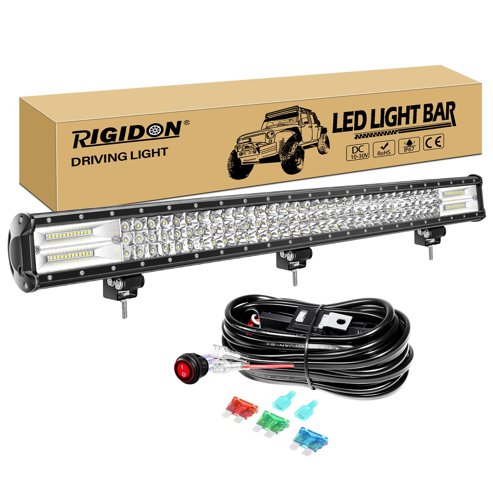 RIGIDON 34 Zoll 86cm 468W Wasserdichte Led lichtleiste kfz mit 12v kabelbaum kit, Offroad beleuchtung bar für Auto SUV UTV ATV, LKW 4x4, Fahrzeuge, 6000K Weiß led nebelscheinwerfer, Led arbeitslicht von RIGIDON