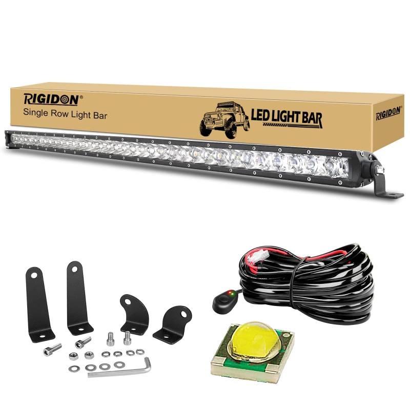 RIGIDON 38 Zoll 97cm 180W Einzelne reihe Led lichtleiste kfz mit 12V kabelbaum kit, Led strahler spot offroad beleuchtung für Auto SUV ATV, Traktor, LKW, Fahrzeuge, 6000K Weiß led nebelscheinwerfer von RIGIDON