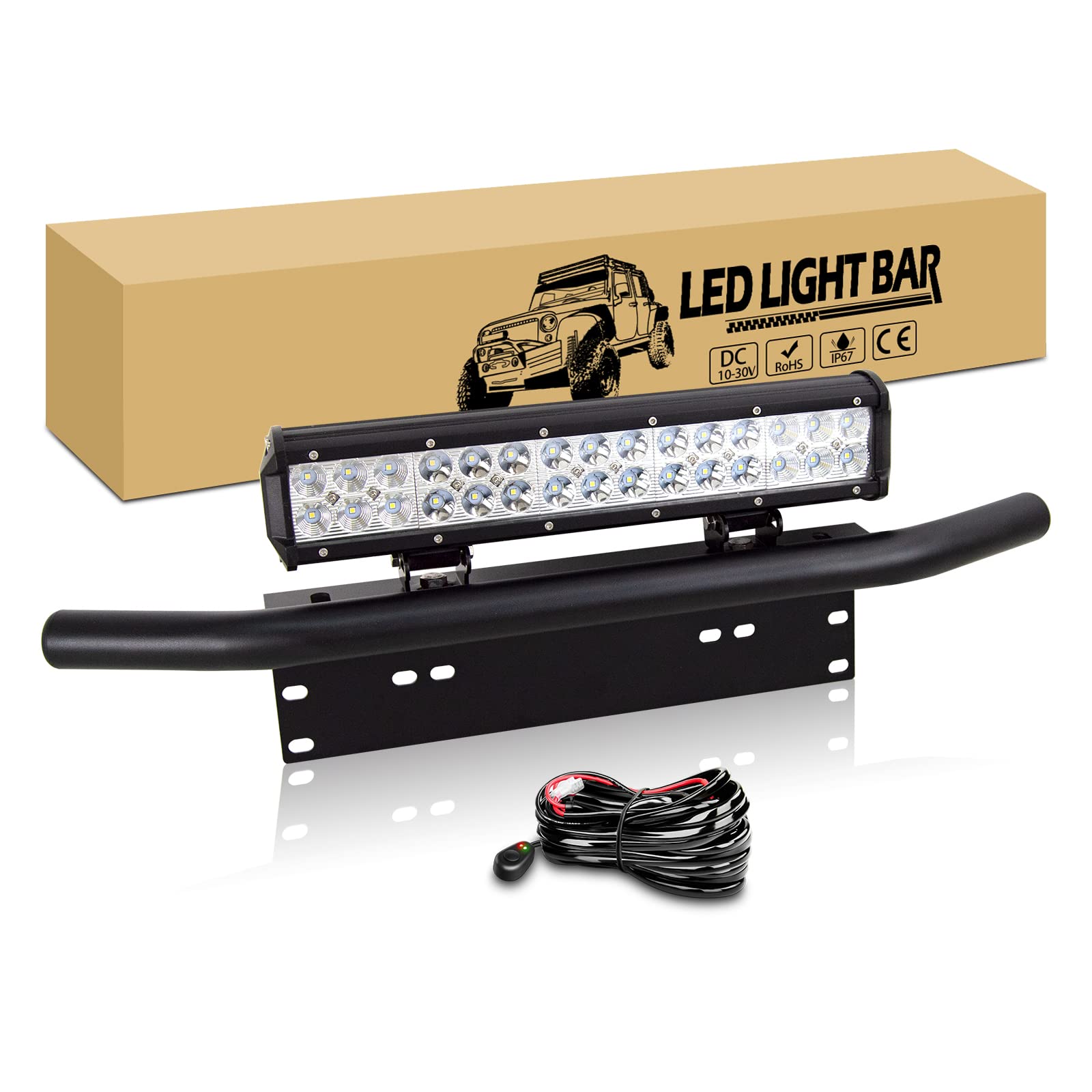 RIGIDON 38cm 15 Zoll 90W led lichtleiste mit 12V kabelbaum kit, Kfz kennzeichenhalterung, zweireihig arbeitslichtleiste für 4x4 Auto SUV ATV Traktor LKW Fahrzeuge 6000K nebelscheinwerfer von RIGIDON