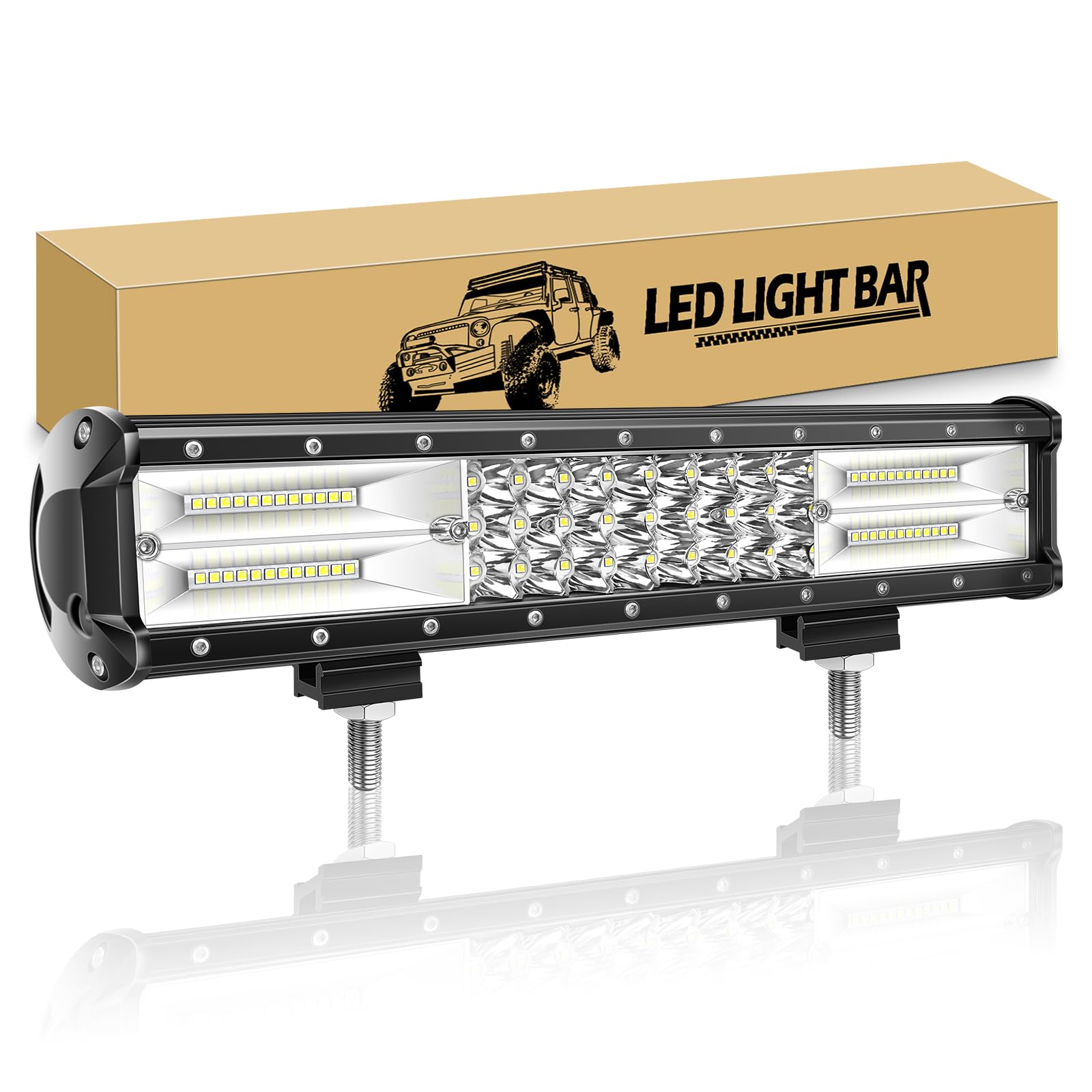 RIGIDON 38cm 216W Led Arbeitsscheinwerfer Bar, Led Lichtleiste KFZ 12V 24V Wasserdicht Arbeitslicht Offroad Beleuchtung für 4x4 Auto Traktor SUV UTV ATV PKW LKW Fahrzeuge, 6000K Weiß von RIGIDON