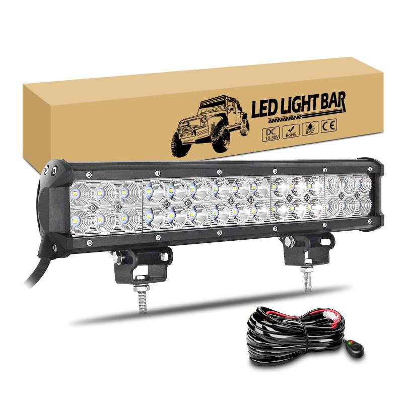 RIGIDON 38cm 90W LED Arbeitsscheinwerfer Bar LED Scheinwerfer Offroad Beleuchtung 12V 24V mit Kabelbaum, Arbeitslicht Zusatzscheinwerfer für Auto Traktor SUV UTV ATV 4x4 Fahrzeuge, 6000K Weiße von RIGIDON