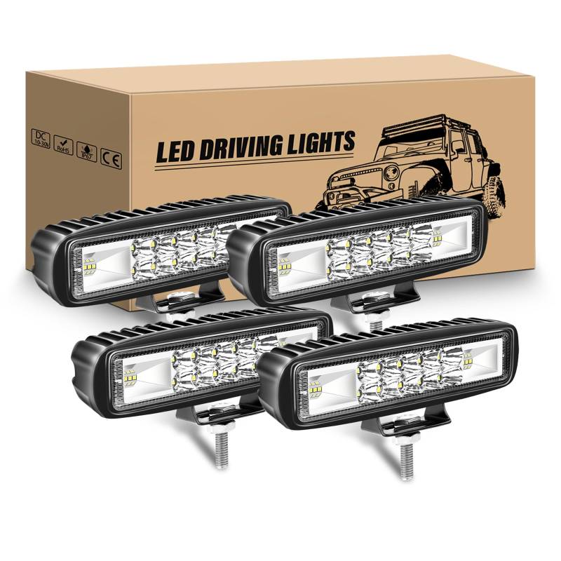 RIGIDON 4 Pcs LED Arbeitsscheinwerfer, 6 Zoll 24W LED Scheinwerfer 12V 24V Led Rückfahrscheinwerfer Auto Offroad Beleuchtung für SUV ATV Traktor LKW KFZ 4x4 Trecker Bagger, 6000K Led Arbeitsleucht von RIGIDON