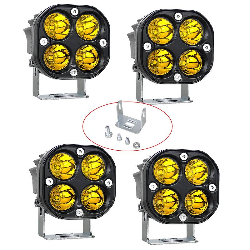 RIGIDON 4 Pcs Led arbeitslicht, 3 Zoll 40W Spot Strahler offroad beleuchtung für Auto SUV ATV Traktor LKW, 4x4 Fahrzeuge, Led nebelscheinwerfer, Led arbeitsscheinwerfer led scheinwerfer, 3000K Gelb von RIGIDON