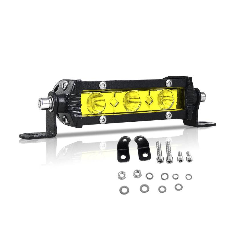 RIGIDON 4 Zoll 10CM 15W Led Lichtleiste KFZ 12V 24V Scheinwerfer Offroad Beleuchtung Strahler Led Arbeitsscheinwerfer Bar für Auto SUV UTV ATV LKW Traktor Fahrzeuge, 3000K Gelb Rückfahrscheinwerfer von RIGIDON