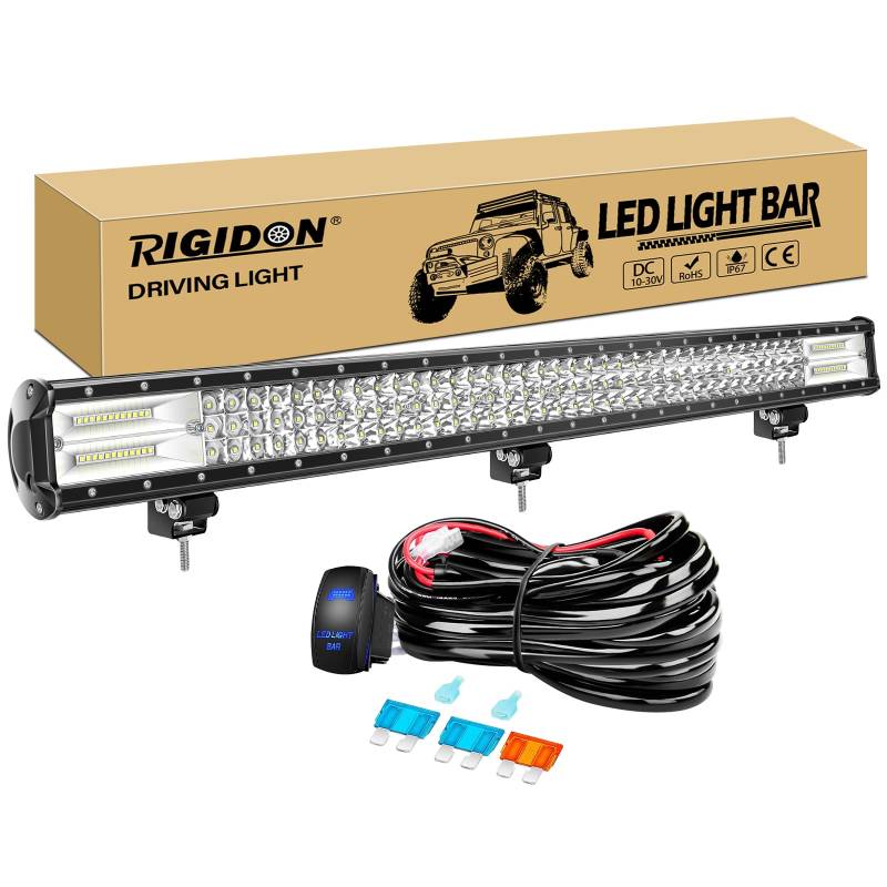 RIGIDON 40 Zoll 102cm 540W Wasserdichte Led lichtleiste kfz mit 12v kabelbaum kit, Offroad beleuchtung bar für Auto SUV ATV, LKW 4x4, Fahrzeuge, 6000K Weiß led nebelscheinwerfer, Led Work Light Bar von RIGIDON