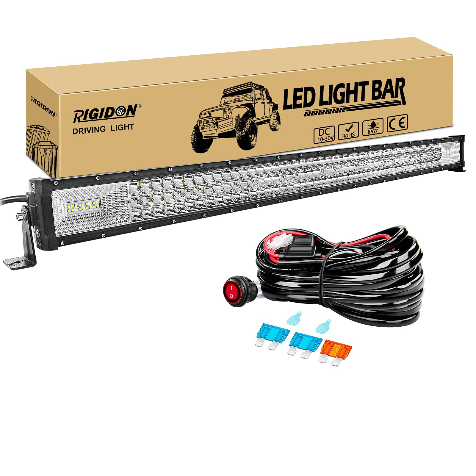 RIGIDON 42 Zoll 105 cm 540W außen alu led lichtleiste mit 12v kabelbaum kit, Wasserdicht warmweiß offroad beleuchtung für Auto Offroad ATV LKW KFZ Traktor Fahrzeuge 4x4, Slim led nebelscheinwerfer von RIGIDON