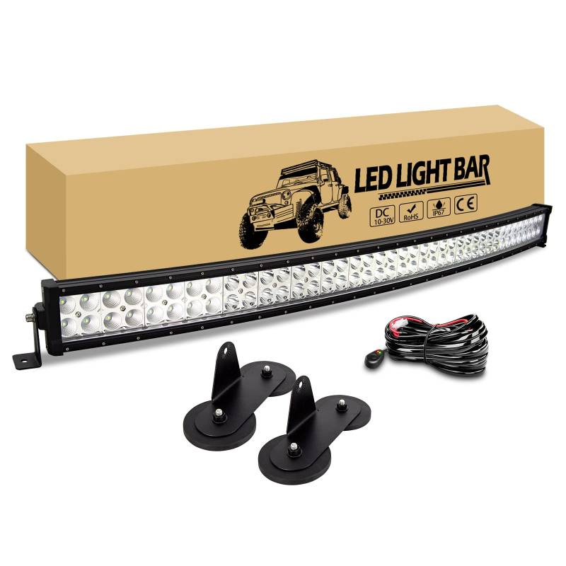 RIGIDON 42 Zoll 105cm 240W Gebogen Led lichtleiste kfz mit 12V Kabelbaum, 2 Pcs Magnetische Pkw-Dachhalterung, Offroad beleuchtung für 4x4 Auto Traktor SUV ATV UTV PKW LKW Fahrzeuge, 6000K Weiß von RIGIDON