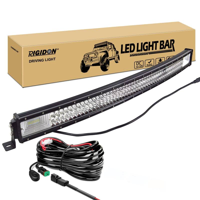 RIGIDON 42 Zoll 105cm 540W Wasserdicht gebogene Led lichtleiste kfz mit 12v kabelbaum kit, Dreireihige offroad beleuchtung für Auto SUV ATV, UTV, LKW 4x4, 6000K Weiß led nebelscheinwerfer led bar von RIGIDON