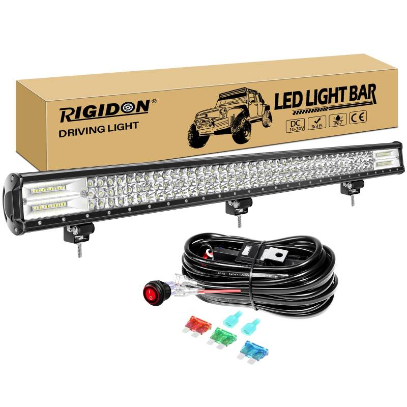 RIGIDON 45 Zoll 115cm 612W Wasserdichte Led lichtleiste kfz mit 12v kabelbaum kit, Offroad beleuchtung bar für Auto SUV UTV ATV, LKW 4x4, Fahrzeuge, 6000K Weiß led nebelscheinwerfer, Led arbeitslicht von RIGIDON