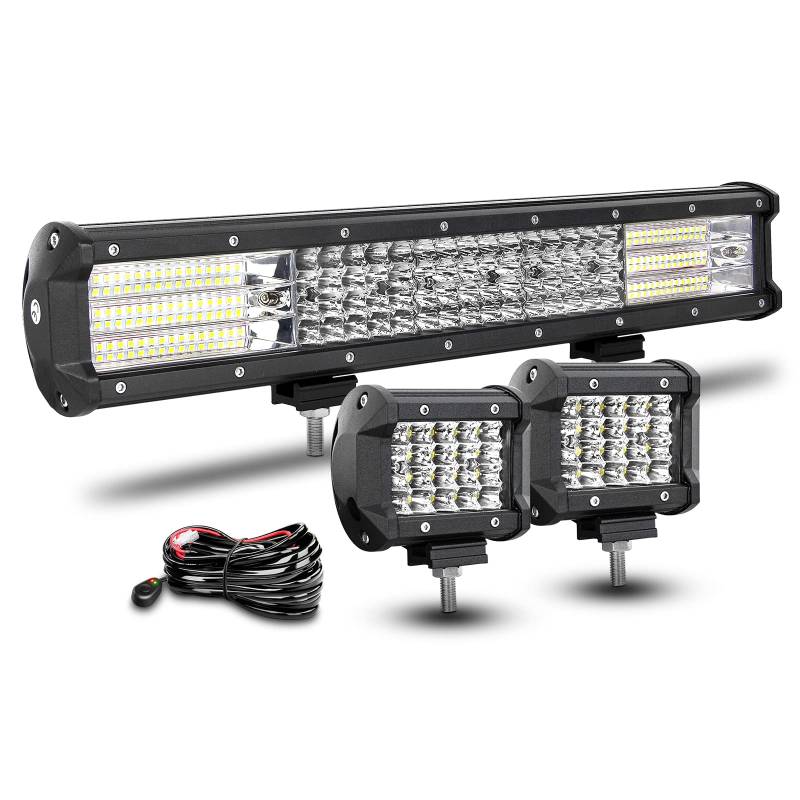 RIGIDON 45cm 450W Led Lichtbalken mit Kabelbaum, 2 x 60W Spot Offroad Beleuchtung, Wasserdicht Led Arbeitsscheinwerfer bar für 4x4 Auto SUV ATV KFZ LKW Traktor Fahrzeuge, 6000K led Scheinwerfer von RIGIDON