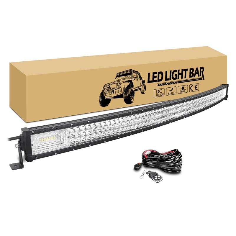 RIGIDON 50" 127cm 648W Gebogen Led lichtbalken, Led Arbeitsscheinwerfer Bar mit 12v Blitz kabelbaum kit, Wasserdicht lichtleiste für 4x4 Offroad Auto LKW PKW Truck SUV Nebelscheinwerfer lightbar von RIGIDON