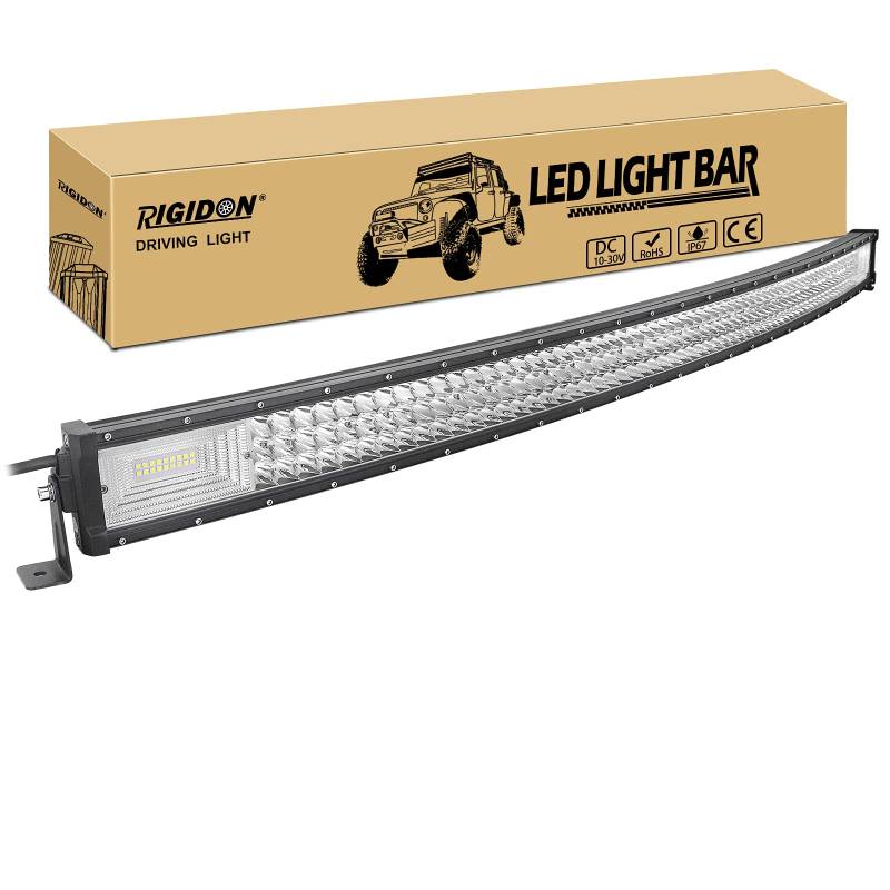 RIGIDON 50 Zoll 127 cm 648W außen alu gebogene led lichtleiste, 12V 24V Wasserdicht warmweiß offroad beleuchtung für Auto SUV Offroad ATV LKW Traktor Fahrzeuge 4x4, Slim led nebelscheinwerfer 6000K von RIGIDON