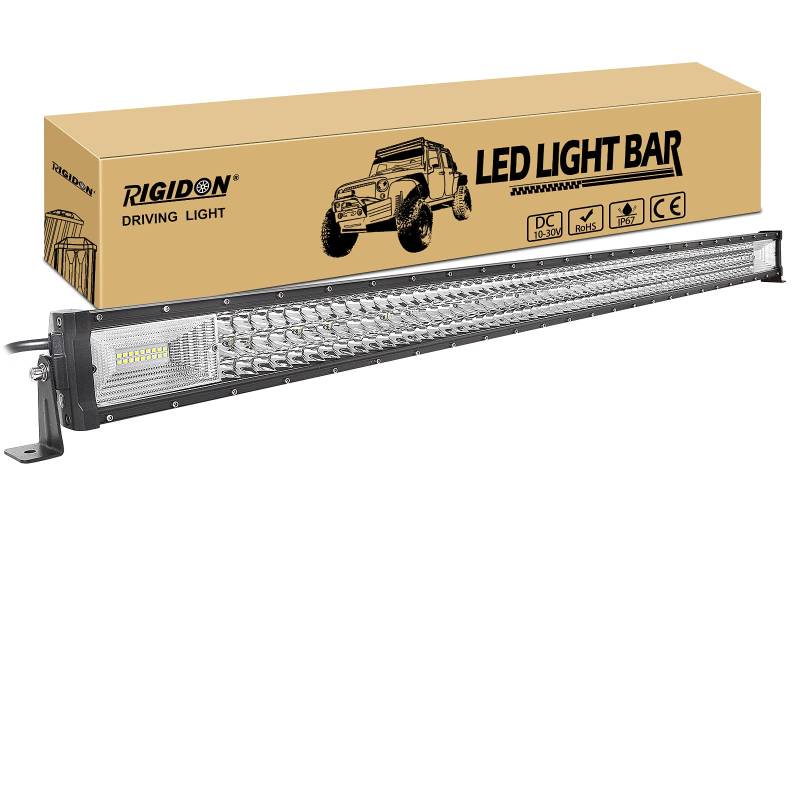 RIGIDON 50 Zoll 127 cm 648W außen alu led lichtleiste, 12V 24V Wasserdicht warmweiß offroad beleuchtung für Auto SUV Offroad ATV LKW Traktor Fahrzeuge 4x4, Slim direkt led nebelscheinwerfer 6000K von RIGIDON