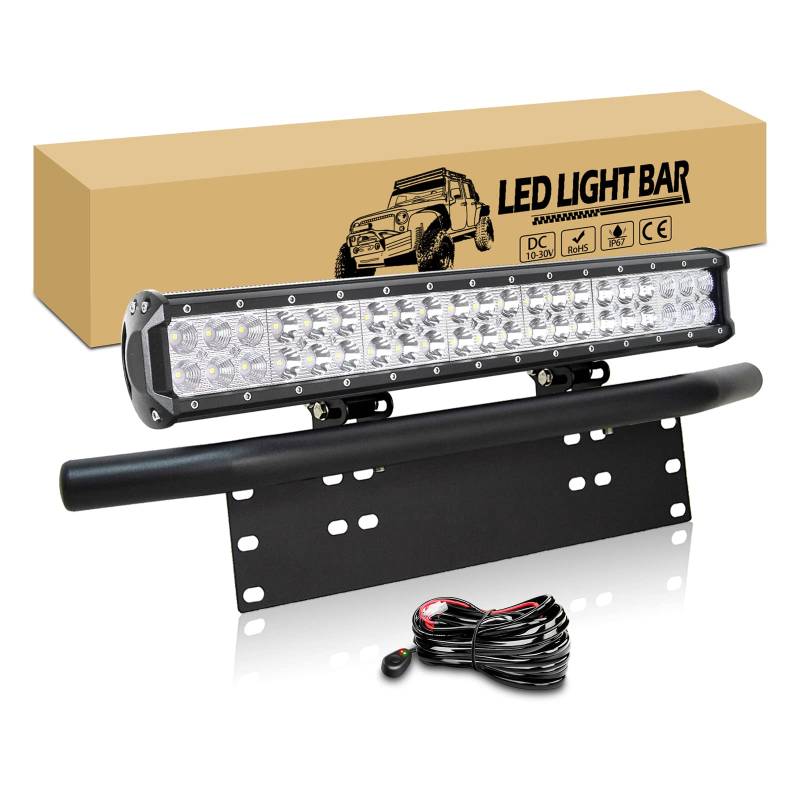 RIGIDON 51cm 20 Zoll 126W led lichtleiste mit 12V kabelbaum kit, Kfz kennzeichenhalterung, zweireihig arbeitslichtleiste für 4x4 Auto SUV ATV Traktor LKW Fahrzeuge 6000K nebelscheinwerfer von RIGIDON