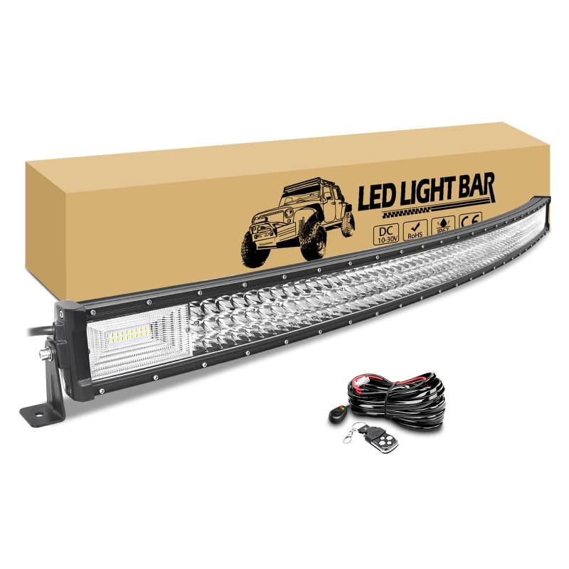 RIGIDON 52" 132cm 675W Gebogen Led lichtbalken, Led Arbeitsscheinwerfer Bar mit 12v blitz kabelbaum kit, Wasserdicht lichtleiste für 4x4 Offroad Auto LKW PKW Truck SUV Nebelscheinwerfer lightbar von RIGIDON