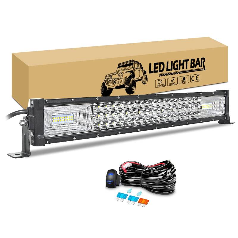 RIGIDON 56cm 270W Led lichtleiste kfz mit 12V Kabelbaum, Led Arbeitsscheinwerfer Bar Arbeitslichtleiste Zusatzscheinwerfer für 4x4 Auto Offroad LKW Pkw Truck SUV ATV UTV Fahrzeuge Nebelscheinwerfer von RIGIDON