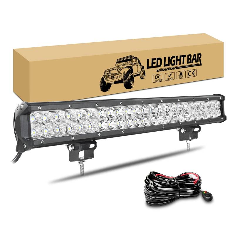 RIGIDON 58cm 144W LED Arbeitsscheinwerfer Bar LED Scheinwerfer Offroad Beleuchtung 12V 24V mit Kabelbaum, Arbeitslicht Zusatzscheinwerfer für Auto Traktor SUV UTV ATV 4x4 Fahrzeuge, 6000K Weiße von RIGIDON