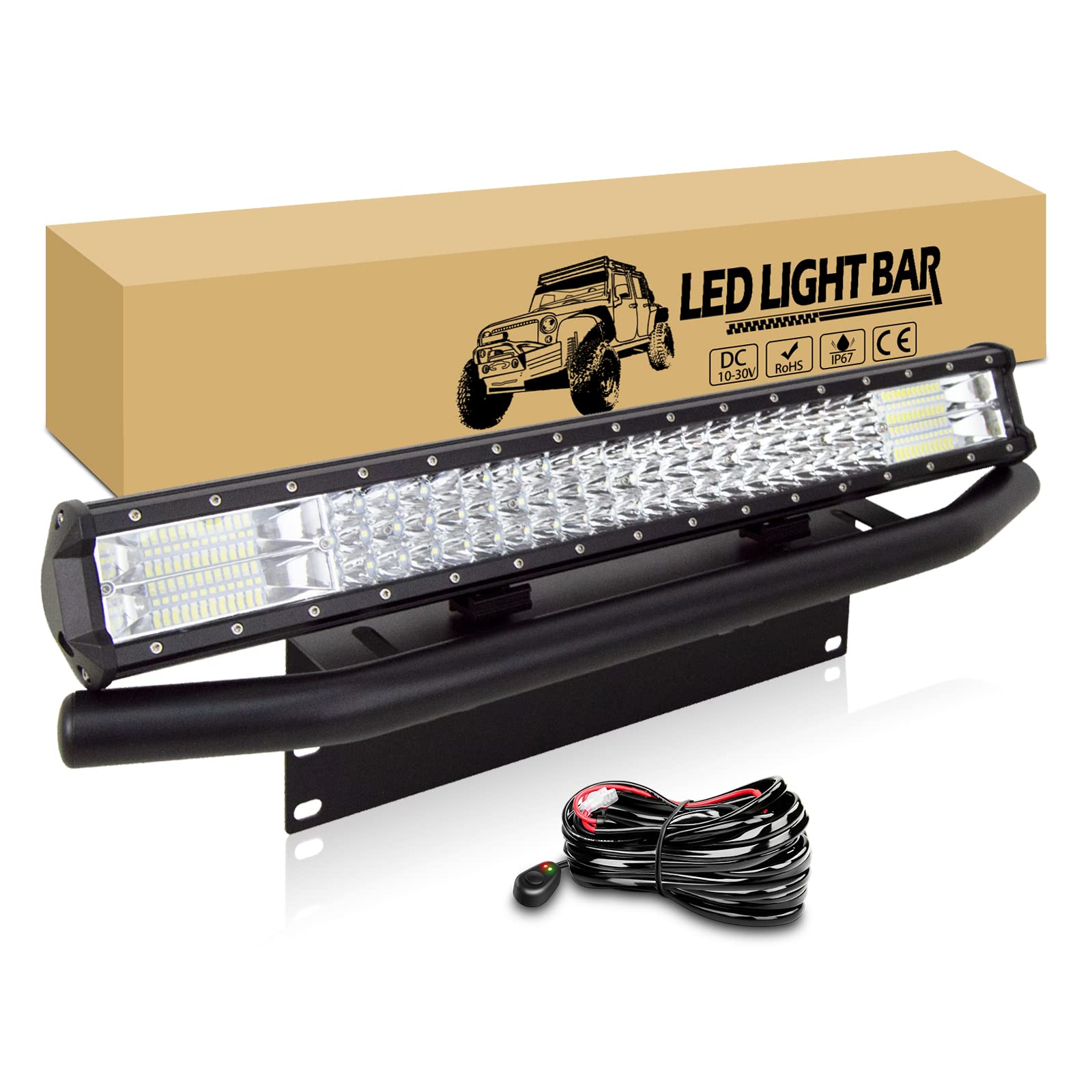 RIGIDON 59cm 324W dreireihig led arbeitsscheinwerfer bar, nummernschildhalter halterung kfz und 12v kabelbaum kit, offroad beleuchtung lichtleiste für 4x4 Auto Traktor SUV PKW LKW Fahrzeuge von RIGIDON