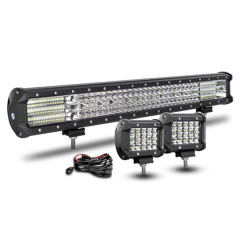 RIGIDON 59cm 570W Led Lichtbalken mit Kabelbaum, 2 x 60W Spot Offroad Beleuchtung, Wasserdicht Led Arbeitsscheinwerfer bar für 4x4 Auto SUV ATV KFZ LKW Traktor Fahrzeuge, 6000K led Scheinwerfer von RIGIDON