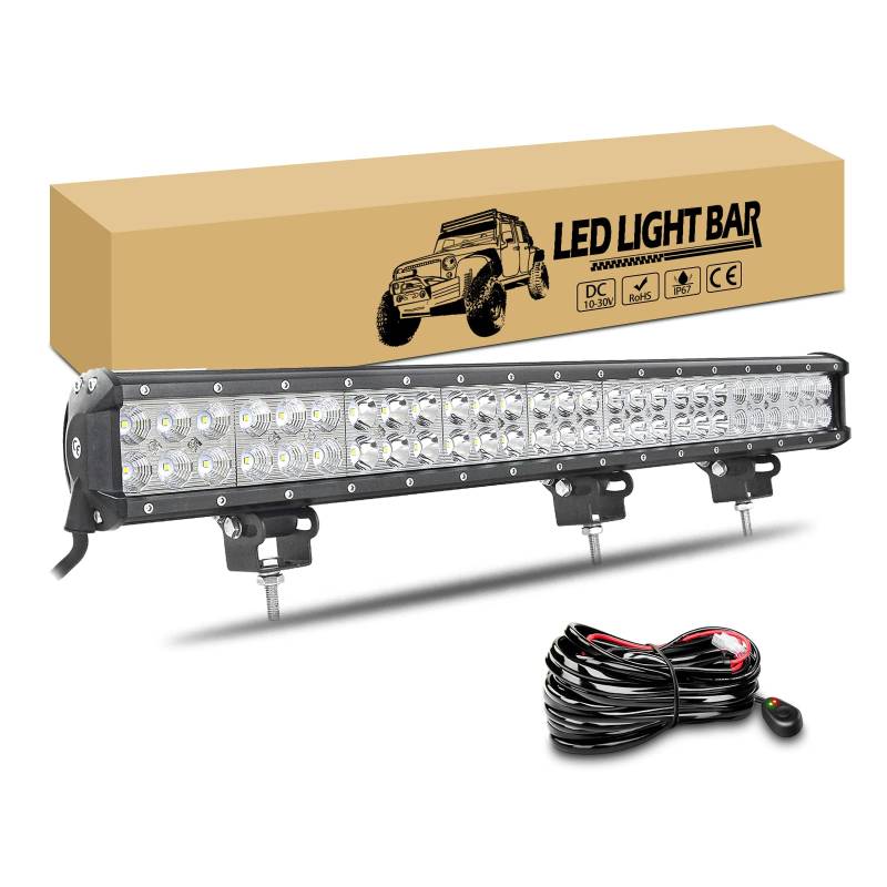 RIGIDON 63cm 162W LED Arbeitsscheinwerfer Bar LED Scheinwerfer Offroad Beleuchtung 12V 24V mit Kabelbaum, Arbeitslicht Zusatzscheinwerfer für Auto Traktor SUV UTV ATV 4x4 Fahrzeuge, 6000K Weiße von RIGIDON