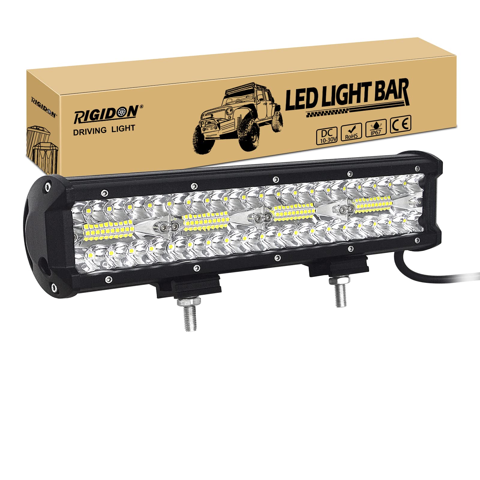 RIGIDON 8D 12 Zoll 30 cm 240W außen alu led lichtleiste, 12V 24V Wasserdicht warmweiß offroad beleuchtung für Auto SUV Offroad ATV SUV LKW Traktor Fahrzeuge 4x4, Direkt led nebelscheinwerfer 6000K von RIGIDON