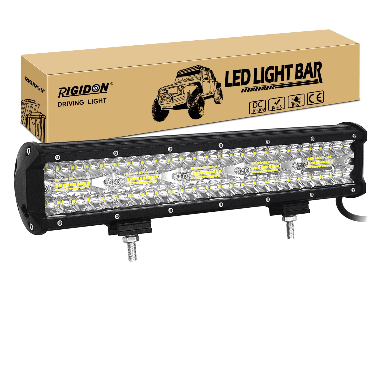 RIGIDON 8D 15 Zoll 38 cm 300W außen alu led lichtleiste, 12V 24V Wasserdicht warmweiß offroad beleuchtung für Auto SUV Offroad ATV SUV LKW Traktor Fahrzeuge 4x4, Direkt led nebelscheinwerfer 6000K von RIGIDON