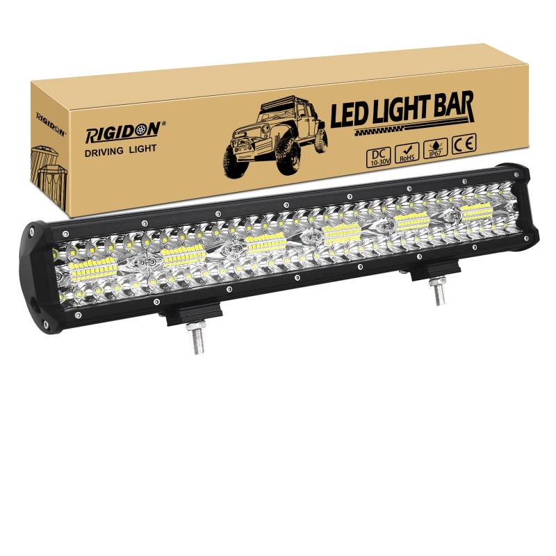 RIGIDON 8D 17 Zoll 45 cm 360W außen alu led lichtleiste, 12V 24V Wasserdicht warmweiß offroad beleuchtung für Auto SUV Offroad ATV SUV LKW Traktor Fahrzeuge 4x4, Direkt led nebelscheinwerfer 6000K von RIGIDON