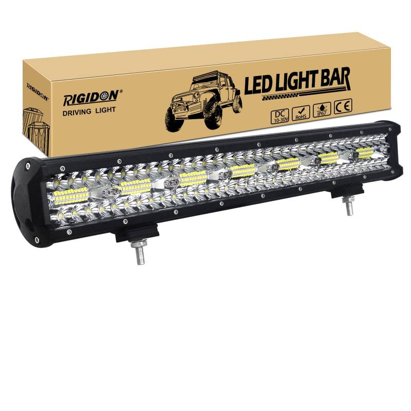 RIGIDON 8D 20 Zoll 50 cm 420W außen alu led lichtleiste, 12V 24V Wasserdicht warmweiß offroad beleuchtung für Auto SUV Offroad ATV SUV LKW Traktor Fahrzeuge 4x4, Direkt led nebelscheinwerfer 6000K von RIGIDON