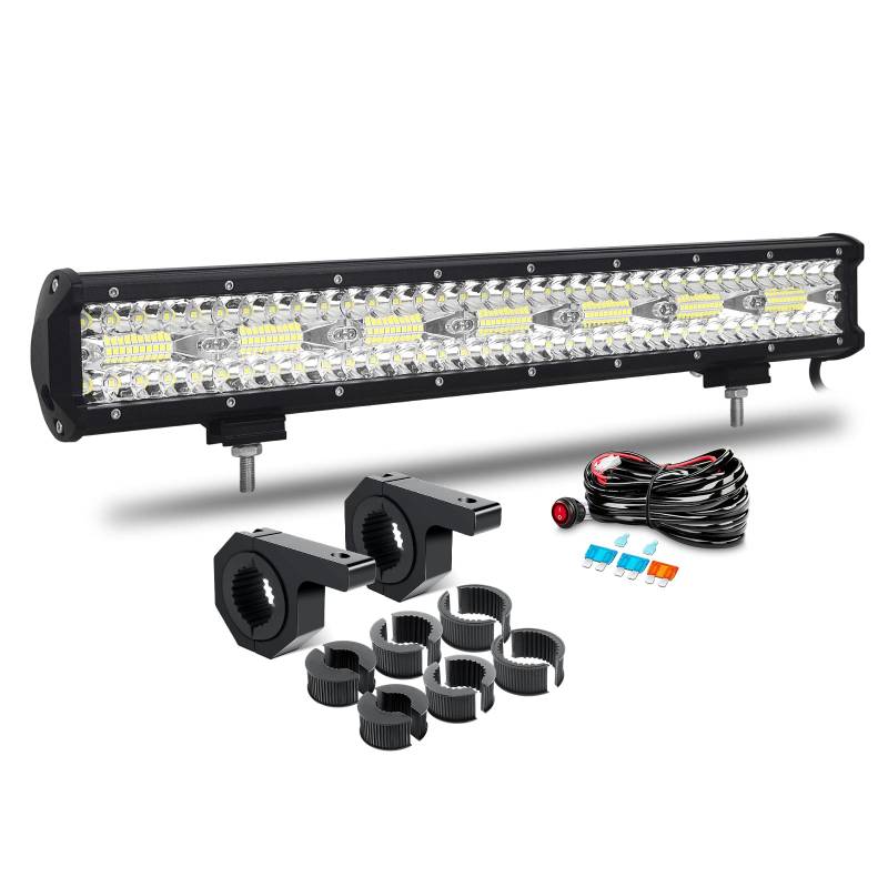 RIGIDON 8D 20 Zoll 51cm 420W LED Arbeitsscheinwerfer Bar mit Kabelbaum, 12V 24V Led Lichtleiste offroad beleuchtung, 2 x Arbeitsleuchten Halterung 25mm-50mm für 4x4 Auto Traktor SUV KFZ Fahrzeuge von RIGIDON