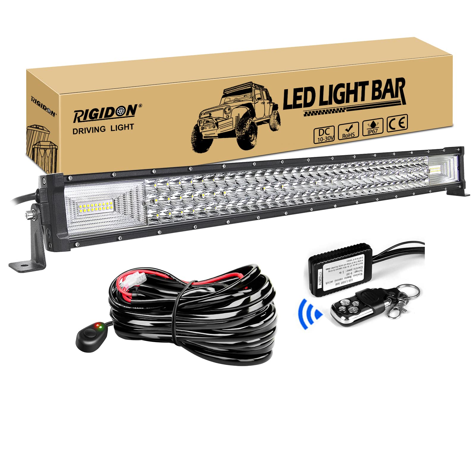 RIGIDON Dreireihige Led lichtleiste kfz mit 12v blitz kabelbaum kit, 32 Zoll 80cm 405W offroad beleuchtung Led bar für Auto SUV ATV, UTV, LKW 4x4, Fahrzeuge, 6000K Weiß draußen scheinwerfer lampe von RIGIDON