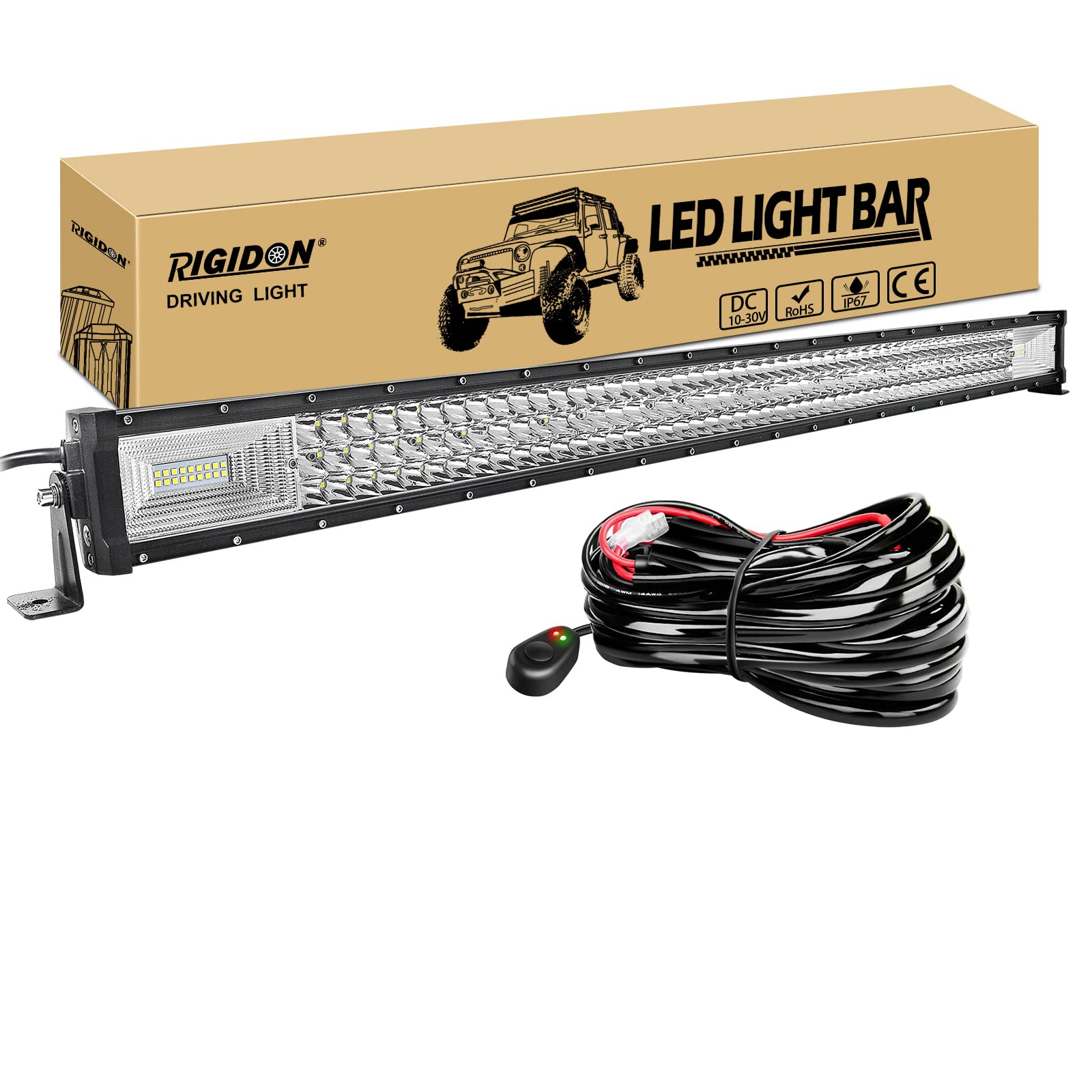 RIGIDON Dreireihige Led lichtleiste kfz mit 12v kabelbaum kit, 42 Zoll 105cm 540W offroad beleuchtung Led bar für Auto SUV ATV, UTV, LKW 4x4, Fahrzeuge, 6000K Weiß led nebelscheinwerfer von RIGIDON