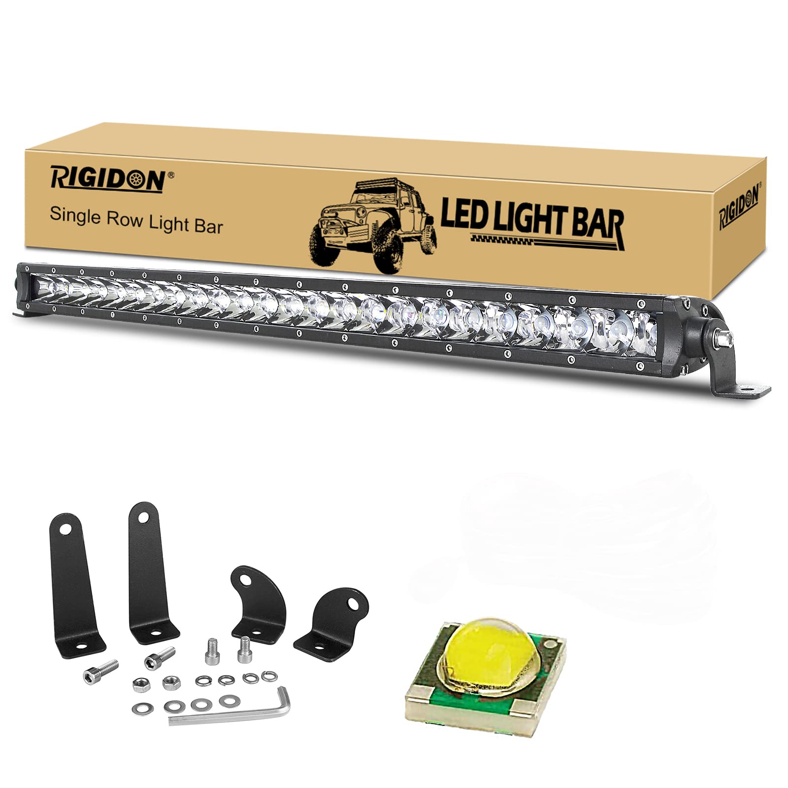 RIGIDON Einzelne Reihe Led lichtleiste kfz, 12V 24V 26 Zoll 66cm 120W Strahler Spot Offroad Beleuchtung für SUV ATV, UTV, Traktor, LKW, Fahrzeuge, 6000K Weiß led nebelscheinwerfer, led strahler außen von RIGIDON