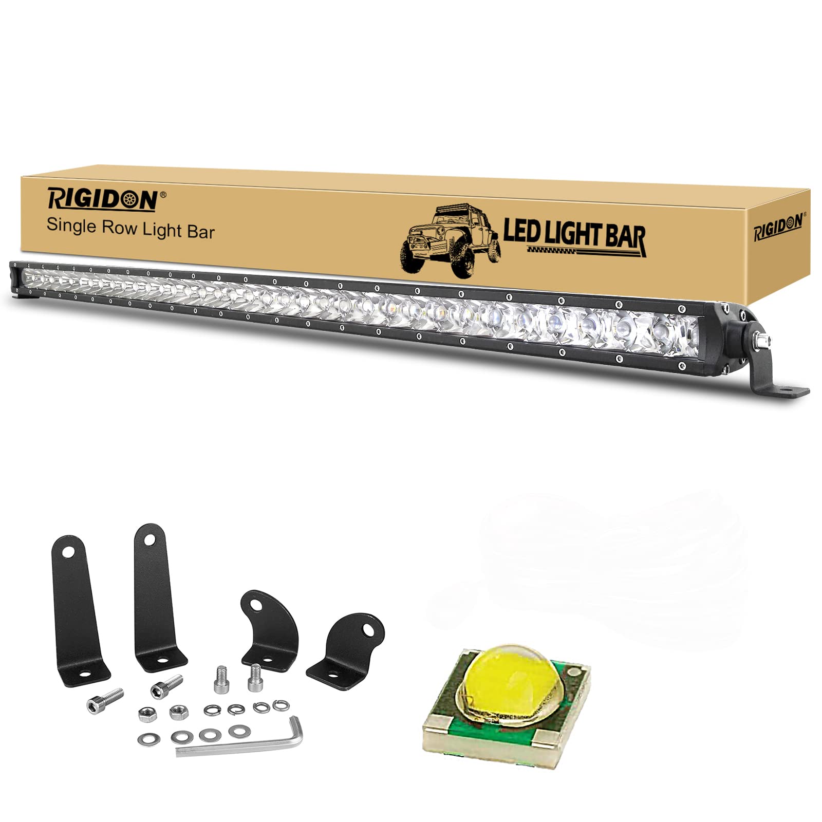 RIGIDON Einzelne reihe Led lichtleiste kfz, 12V 24V 38 Zoll 97cm 180W Strahler Spot offroad beleuchtung für SUV ATV, UTV, Traktor, LKW, Fahrzeuge, 6000K Weiß led nebelscheinwerfer, led strahler außen von RIGIDON