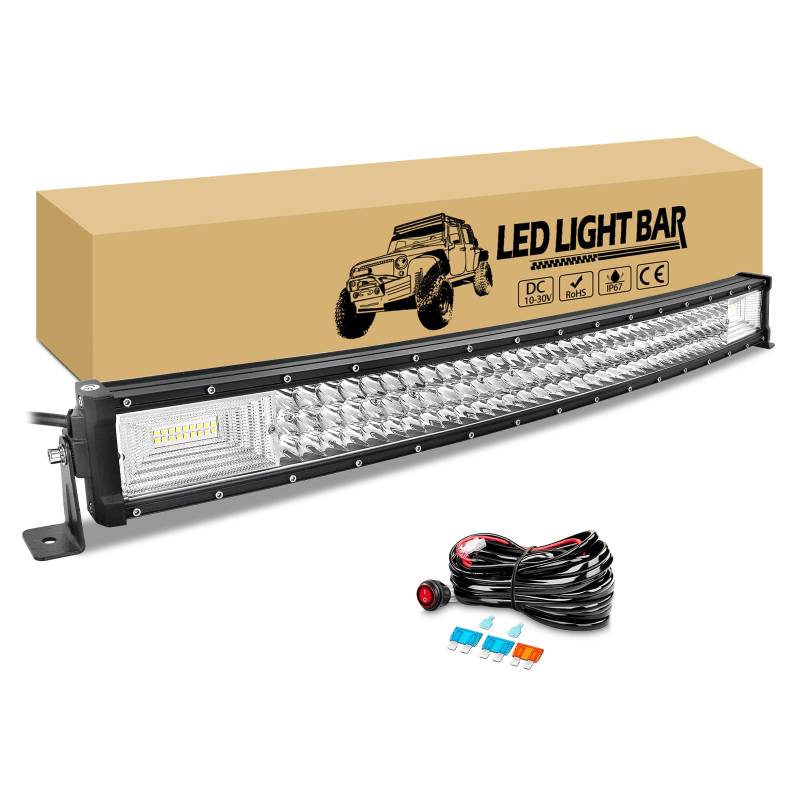 RIGIDON Gebogen Led lichtleiste kfz mit 12v kabelbaum, 32 Zoll 81cm 405W Led Arbeitsscheinwerfer Bar Lichtbalken Offroad beleuchtung lampe für 4x4 Auto Traktor LKW PKW Truck SUV Fahrzeuge von RIGIDON