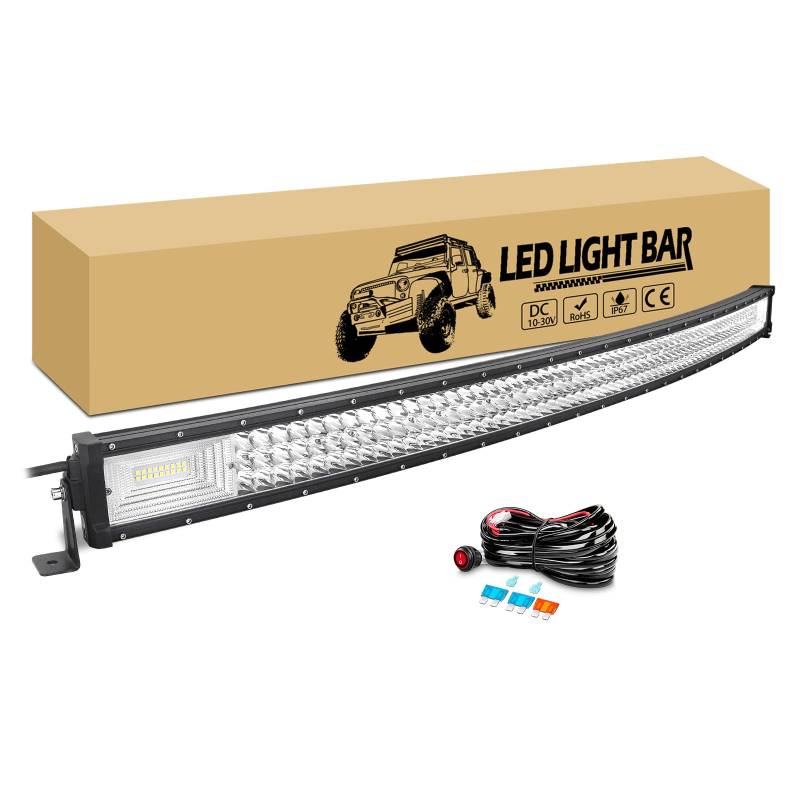 RIGIDON Gebogen Led lichtleiste kfz mit 12v kabelbaum, 50 Zoll 127cm 648W Led Arbeitsscheinwerfer Bar Lichtbalken Offroad Beleuchtung Lampe für 4x4 Auto Traktor LKW PKW Truck SUV Fahrzeuge von RIGIDON