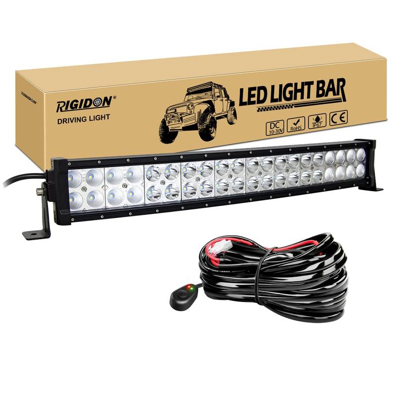 RIGIDON Gebogene 22 Zoll 55cm 120W Led lichtleiste kfz mit 12v kabelbaum kit, Offroad beleuchtung für Auto SUV, LKW 4x4, Fahrzeuge, 6000K led nebelscheinwerfer, spot strahler flutstrahler combo von RIGIDON