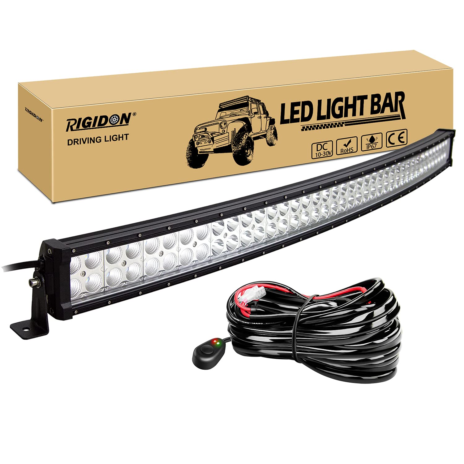 RIGIDON Gebogene 42 Zoll 105cm 240W Led lichtleiste kfz mit 12v kabelbaum kit, Offroad beleuchtung für Auto SUV, LKW 4x4, Fahrzeuge, 6000K led nebelscheinwerfer, spot strahler flutstrahler combo von RIGIDON